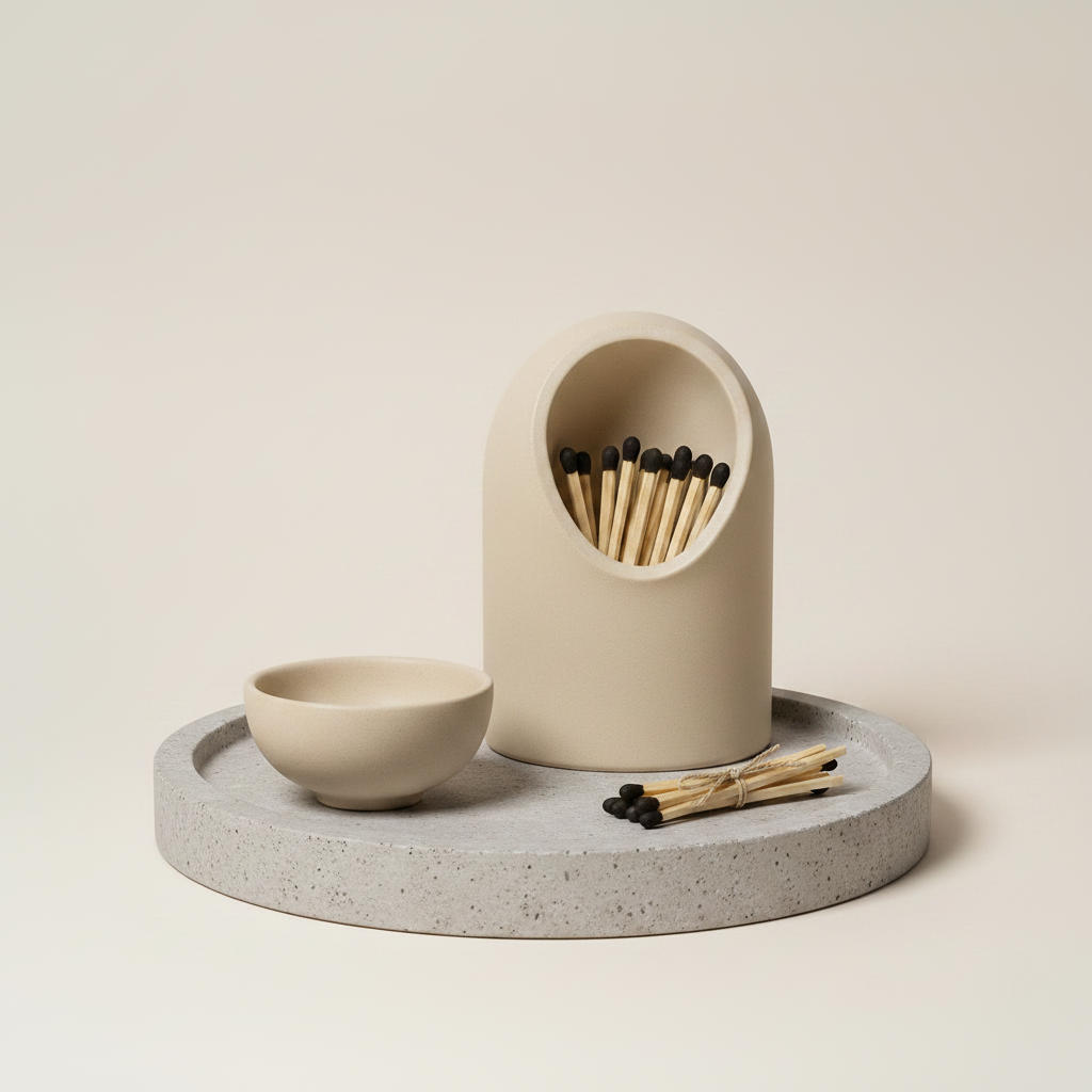 Aurum Match Holder — stone tray lifestyle