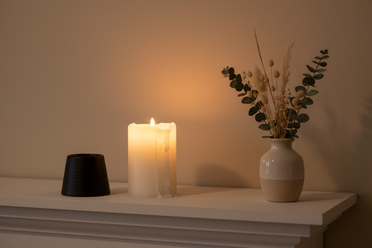 Black ceramic match holder fireplace mantle