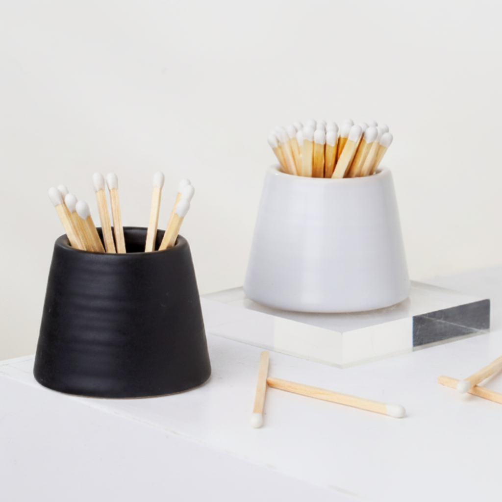 White ceramic match holder studio