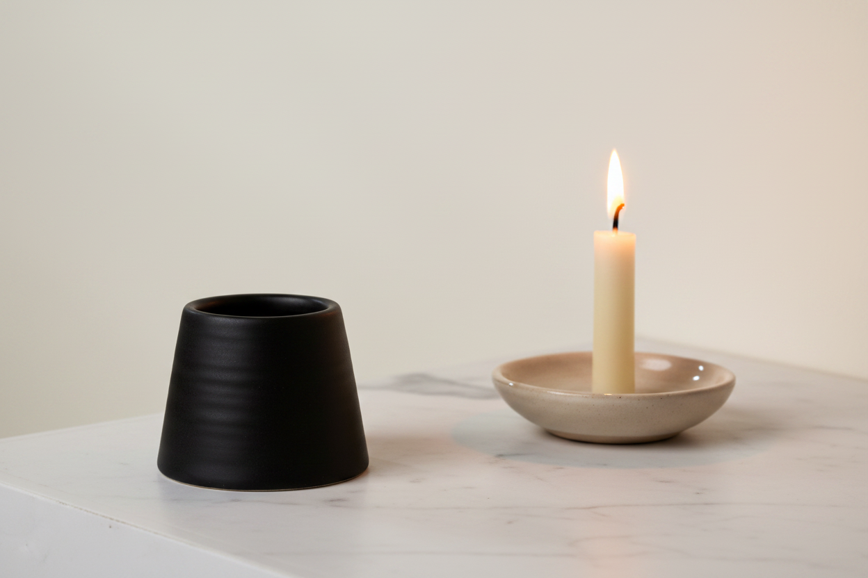 Black ceramic match holder lifestyle